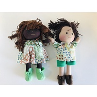 Aboriginal Boy & Girl Mini Doll Set 16cm -Dancing Flowers Green