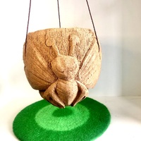 Carved Coconut Husk Hanging Bowls - Butterfly