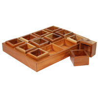 Mahogany Sorting Tray - 12 Compartments & Boxes
