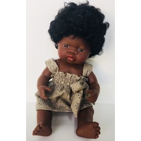 Doll dressed in Tan Cut Work Dress