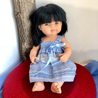 Doll dressed in Linen Stripe Dress