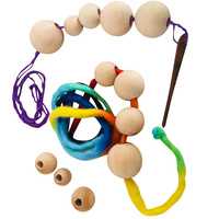 Threading Wooden Beads & Thick Thin Wool Portable Play Jar