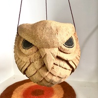 Carved Coconut Husk Hanging Bowls - Owl