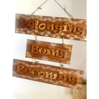 Custom Painted Wood Sign - Belonging Being Becoming by Simone Hills