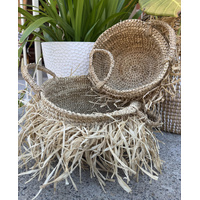 Large Handwoven Natural Fringe Basket