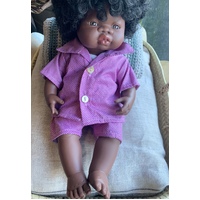 Doll dressed in Purple Checker Pyjamas 