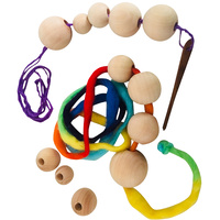 Threading Wooden Beads & Thick Thin Wool Portable Play Jar