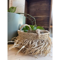 Small Handwoven Natural Fringe Basket