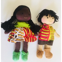 Aboriginal Boy & Girl Mini Dolls 16cm - Set of 2 Bush Melon Black