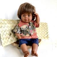 Aboriginal Boy Doll dressed in Fire Dreaming Olive Outfit