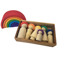 Rainbow Family 6 Peg Doll Set Crochet Cap