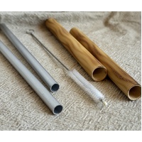 Metal and Wooden Straw Set of 5
